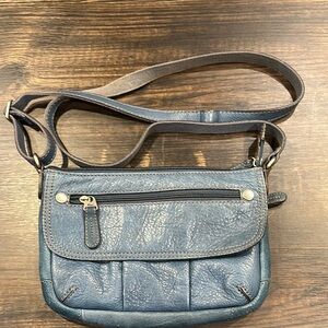Fossil Blue Leather Crossbody Bag